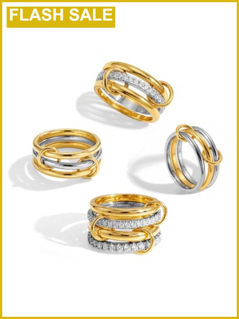 4 Pack Interlocked Stackable Rings 14K Gold Plated Statement Stacking Jewelry